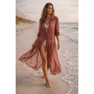 SULU Kerstin Dornecker Sheer Wine Cover Up Dress Beach Resort Boho - One Size